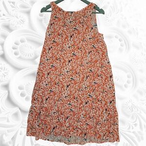 LOFT Sleeveless Dress with Vibrant Orange and Blue Pattern
